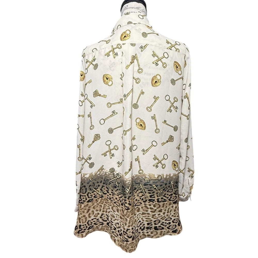 Susan Graver Blouse Lock Key Leopard Animal Print Button Long Sleeve Shirt‎ Sz 6 - Picture 2 of 11